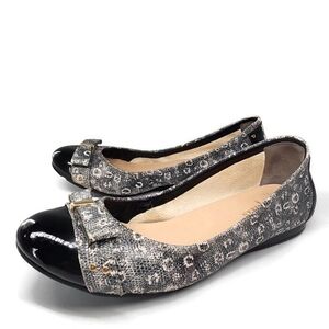 Cole Haan Monica Air Bow Black & Cream Lizard Print Leather Cap-Toe Ballet Flats